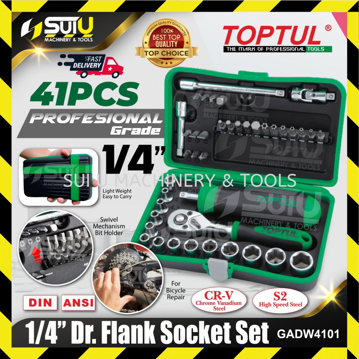 TOPTUL GADW4101 41PCS Professional Grade 1/4" DR. Flank Socket Set Socket /  Ratchet / Drive Tool Hand