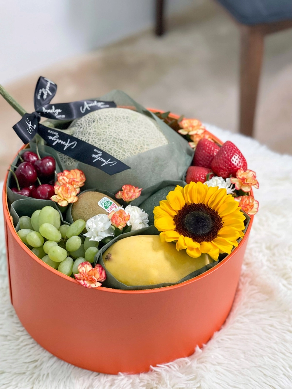 Deluxe Orange Leather Fruits Flower Gift Box