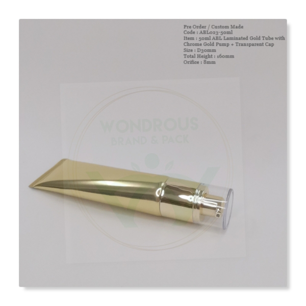 50ML ABL Laminated Gold Tube with Chrome Gold Pump + Transparent Cap-D30-ABL023 50ML ABL Laminated Gold Tube with Chrome Gold Pump + Transparent Cap-D30-ABL023 Laminated Tube Tube Malaysia, Selangor, Kuala Lumpur (KL), Puchong OEM, Supplier, Manufacturer, Supply | Wondrous Brand & Pack