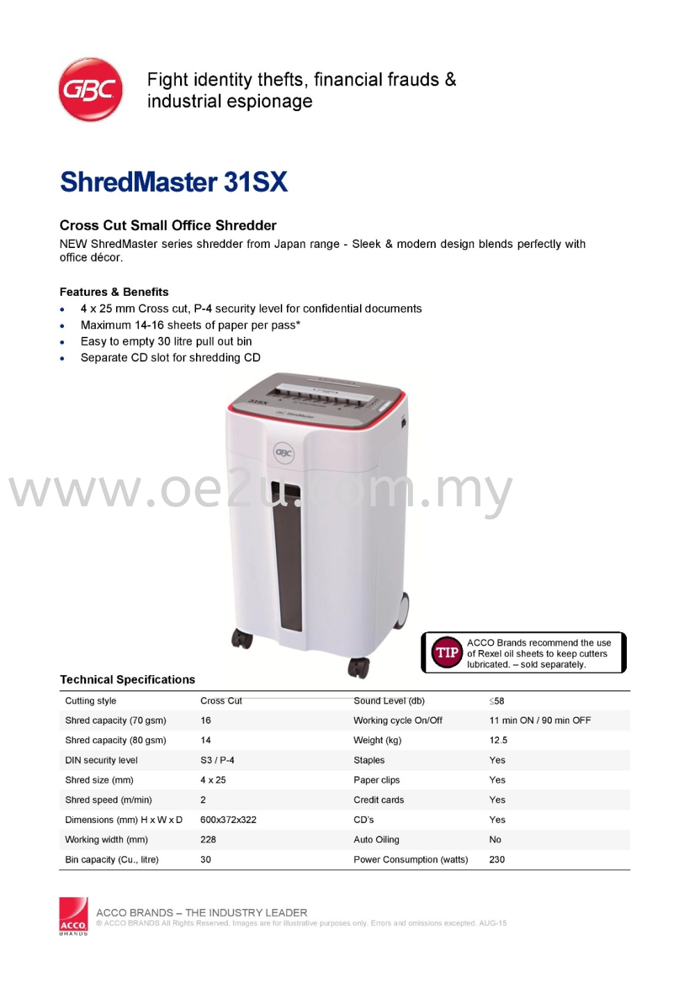 GBC ShredMaster 31SX Departmental Paper Shredder (Shred Capacity: 14-16 Sheets, Cross Cut: 4x25mm, Bin Capacity: 30 Liters)