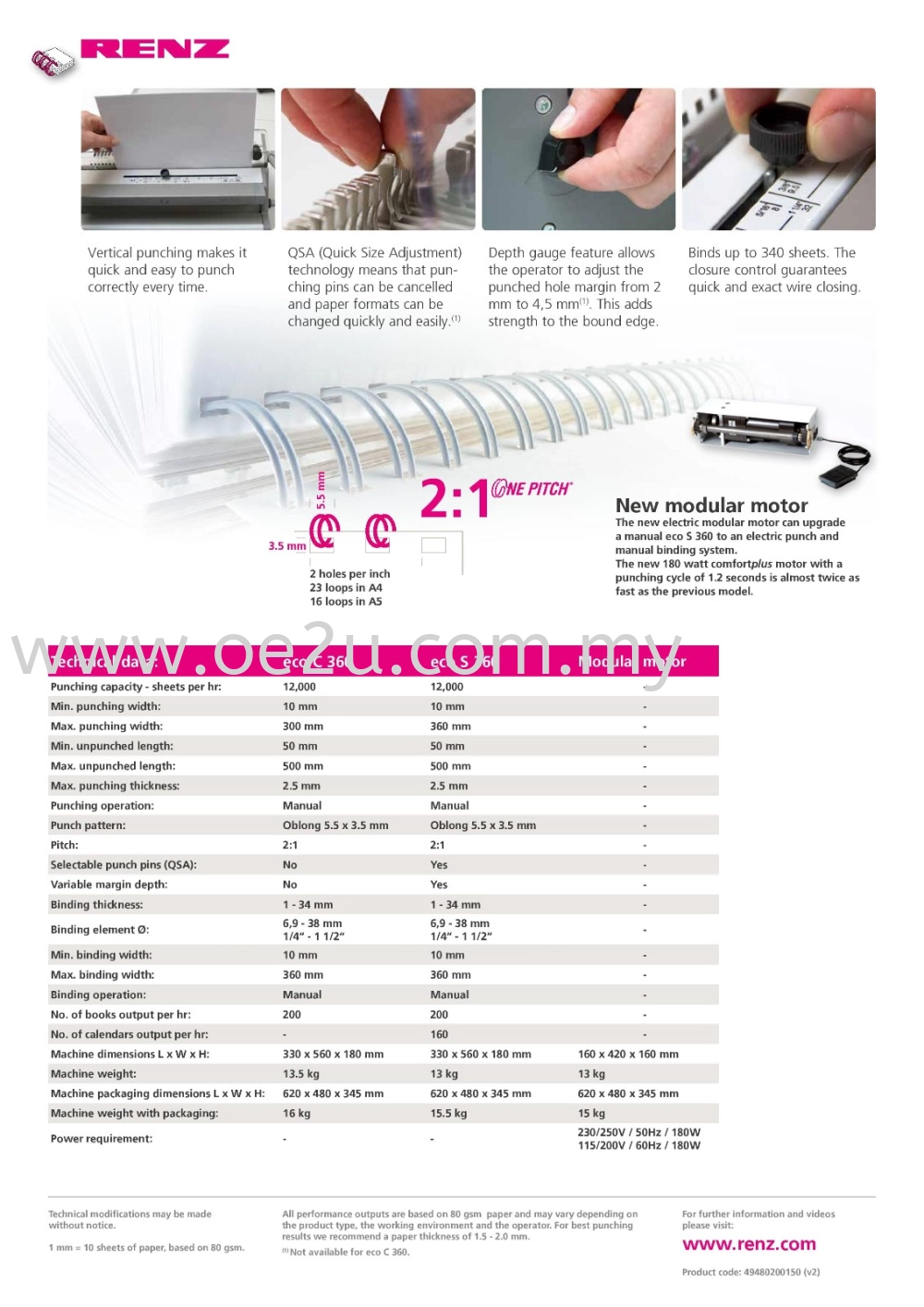 RENZ ECO-S 360 Manual Wire-O Binding Machine (Made in Germany) 