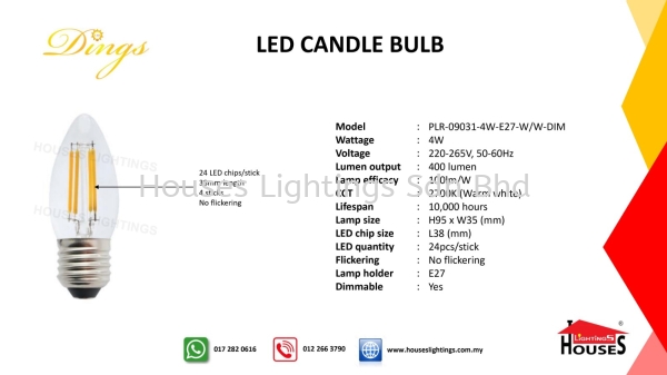 DINGS 09031 4W WW E27 LED CANDLE BULB(DIMMABLE) Bulb Selangor, Malaysia, Kuala Lumpur (KL), Puchong Supplier, Suppliers, Supply, Supplies | Houses Lightings Sdn Bhd