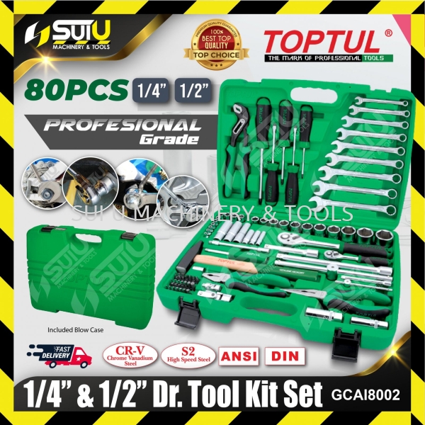 TOPTUL GCAI8002 80pcs Professional Grade 1/4" & 1/2" Dr. Tool Kit Set Socket / Ratchet / Drive Tool Hand Tool Kuala Lumpur (KL), Malaysia, Selangor, Setapak Supplier, Suppliers, Supply, Supplies | Sui U Machinery & Tools (M) Sdn Bhd