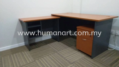 DELIVERY INSTALLATION RECTANGULAR WRITING TABLE WOODEN BASE C/W SIDE TABLE & MOBILE PEDESTAL 1D1F GENERAL SET OFFICE FURNITURE ONE PUCHONG BUSINESS PARK, PUCHONG