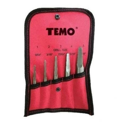 TMDR80 5Pc Straight Flute Screw Extractor Set in Canvas Pouch (No.1 - No.5)