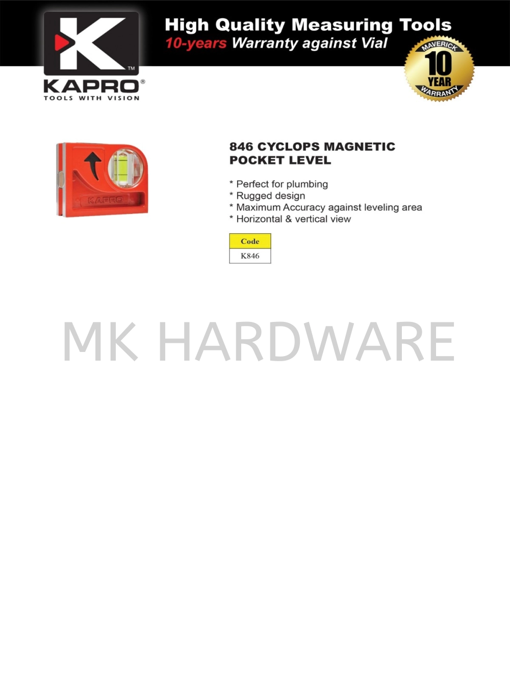 KAPRO 846 CYCLOPS MAGNETIC POCKET LEVEL