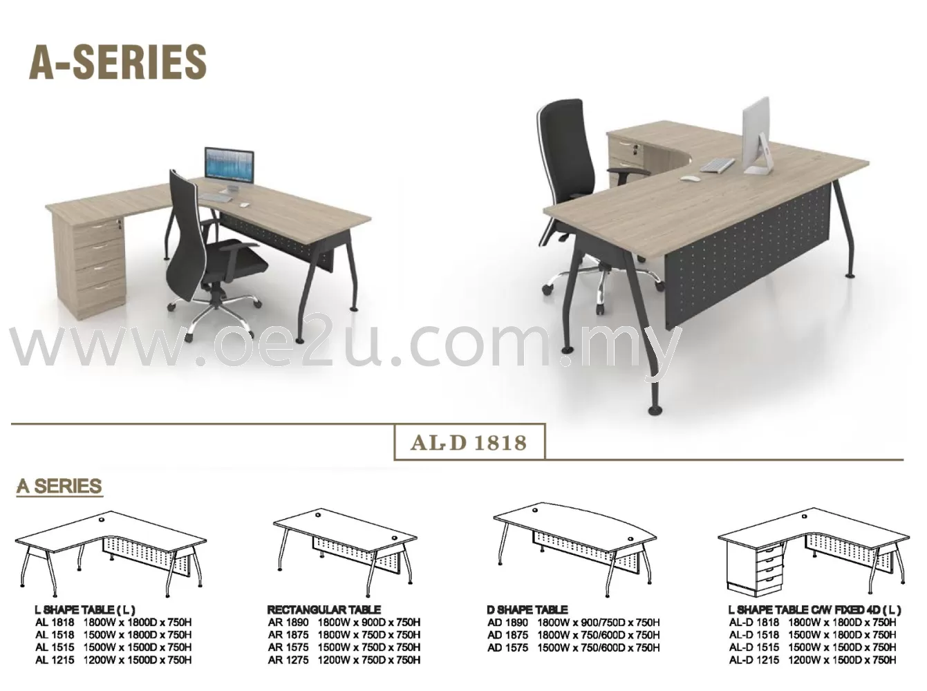 L-Shape Table c/w Inula A Leg with Fixed Pedestal Drawer 4D