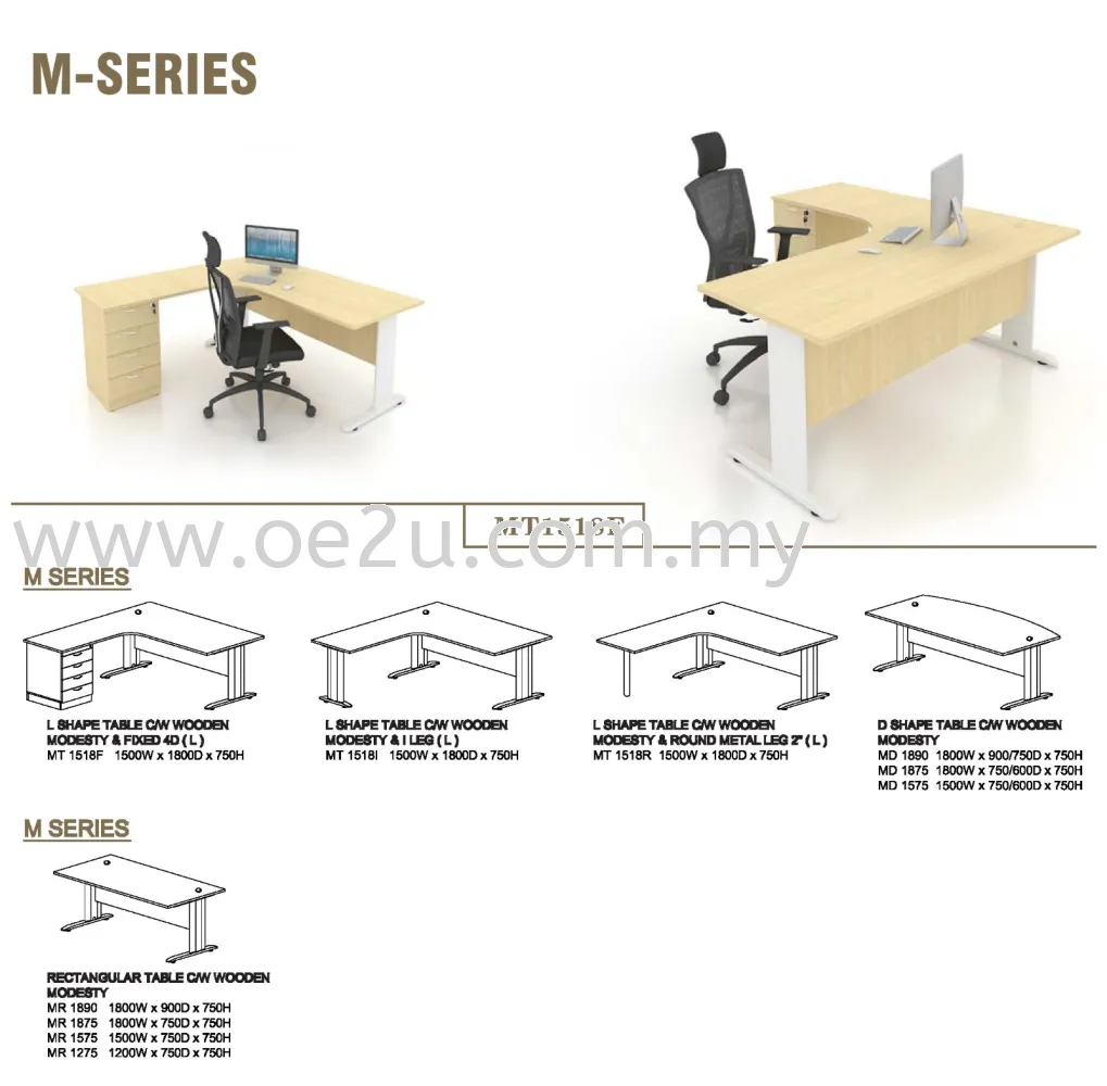 L-Shape Table c/w J Cantilever Leg & Wooden Modesty Panel & Fixed Pedestal Drawer 4D