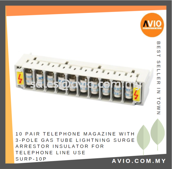 10 Pair Telephone Magazine with 3 Pole Gas Tube Lightning Surge Isolator Arrestor for Telephone Line use SURP-10P LIGHTNING ISOLATOR Johor Bahru (JB), Kempas, Johor Jaya Supplier, Suppliers, Supply, Supplies | Avio Digital