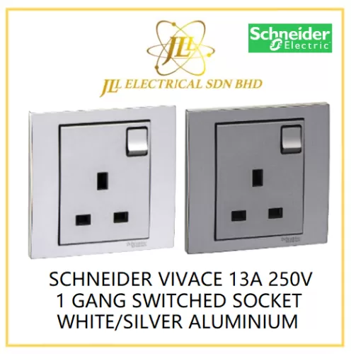 SCHNEIDER VIVACE 13A 250V 1 GANG SWITCHED SOCKET WHITE/SILVER ALUMINIUM [KB15_WE_G11/KB15_AS_G11]