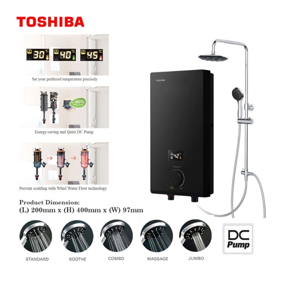 Toshiba Instant Electric Water Heater with Pump + Rain Shower TSB-DSK38ES3MBRS Toshiba Water Heater (shower) Port Dickson, Malaysia, Negeri Sembilan Retailer | Jaya Synergy Trading