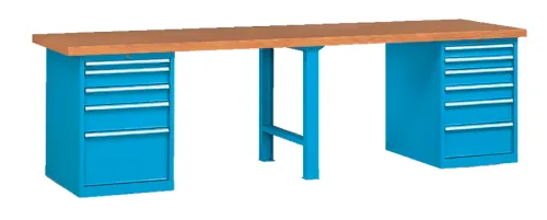 Professional Heavy Duty Pedestal Type/Twin Cabinet Double Section Working Bench with Beech Desktop