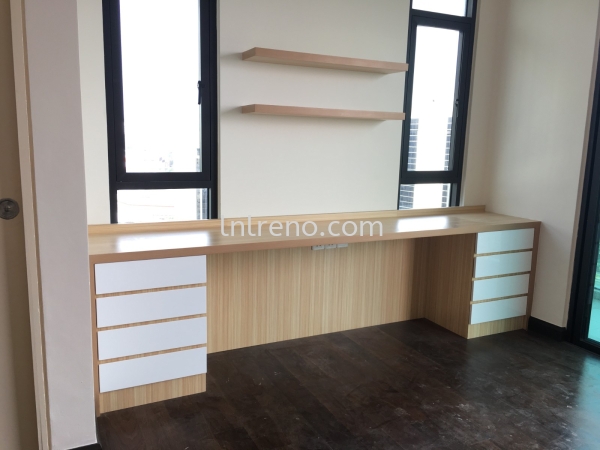 Customize Working Desk Study Table in PJ Selangor Malaysia #plywood #melamine  #veneer #spray paint #laminate #customize #sliding door #glass door #swing door #built in #nyatoh #oak #aluminium door #carcass #panel #fluted panel #drawer #tv hang on panel #partition #box up #shelves #open shelves #table #study #working Working Desk / Study Room Design Petaling Jaya (PJ), Selangor, Kuala Lumpur (KL), Malaysia. Design, Renovation, Decoration | LNL Reno Enterprise