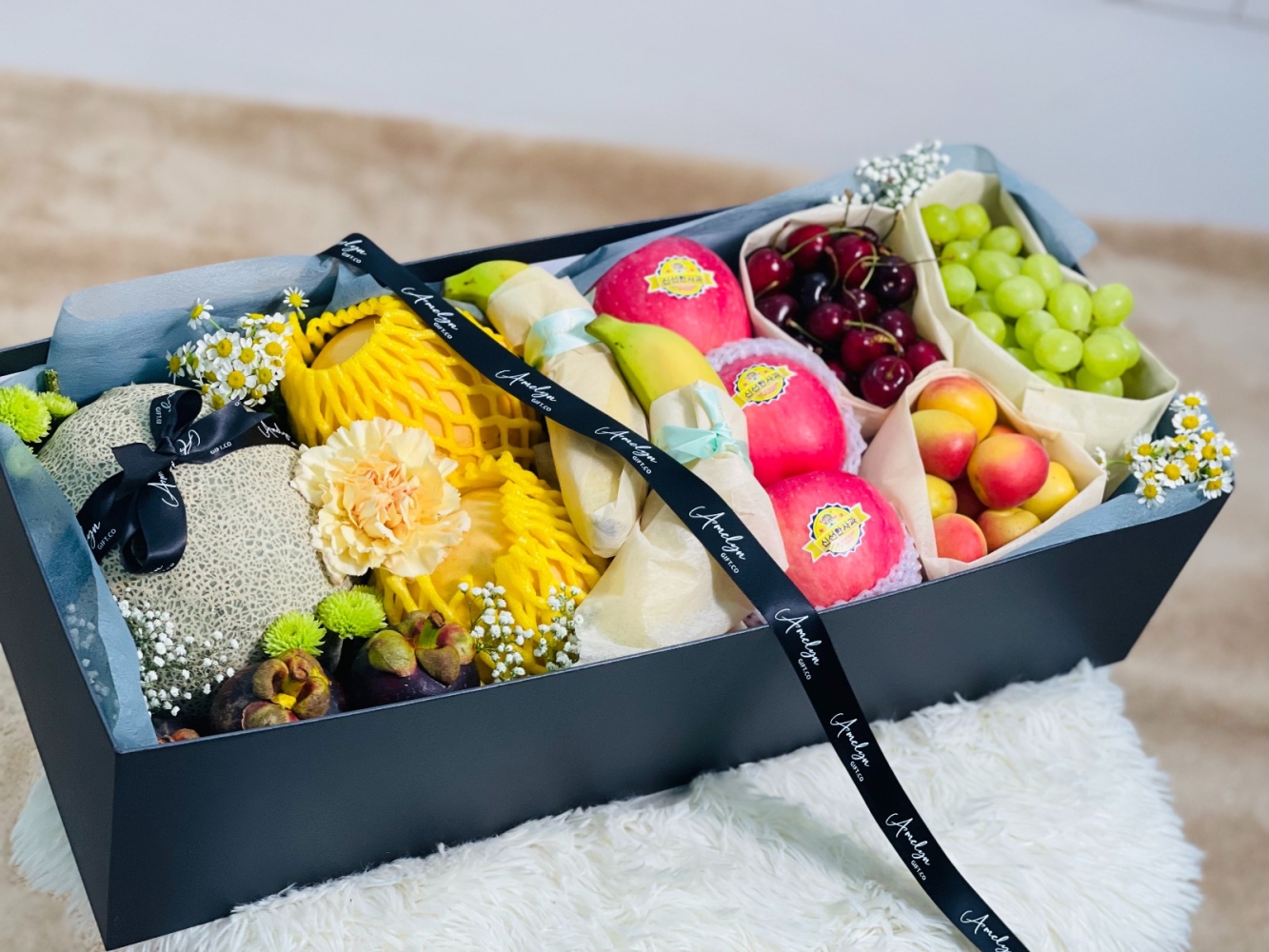 Premium Long Black Box with Fresh Fruits 