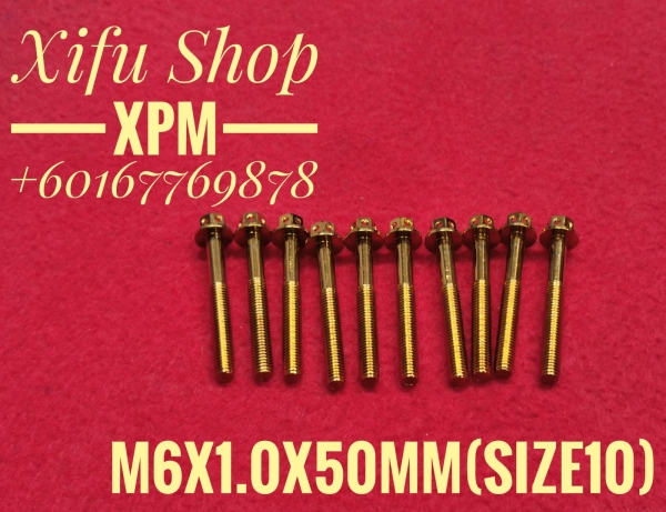 STAINLESS STEEL GOLD COLOR BOLT M6X1.0X50MM SIZE10 (1PACK 10PCS)  COLOURS BOLT/SCREW BOLTS/SCREW /NUT SCREW/BOLT & NUT ACCESSORIES Johor Bahru JB Supply Suppliers | X Performance Motor