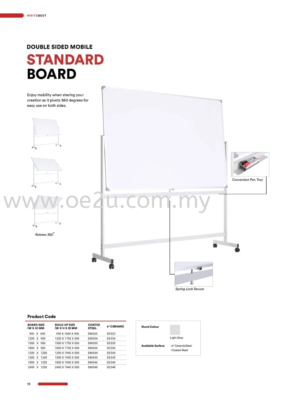 Double Sided Mobile STANDARD Magnetic Whiteboard (e3 CeramicSteel Magnetic Surface)