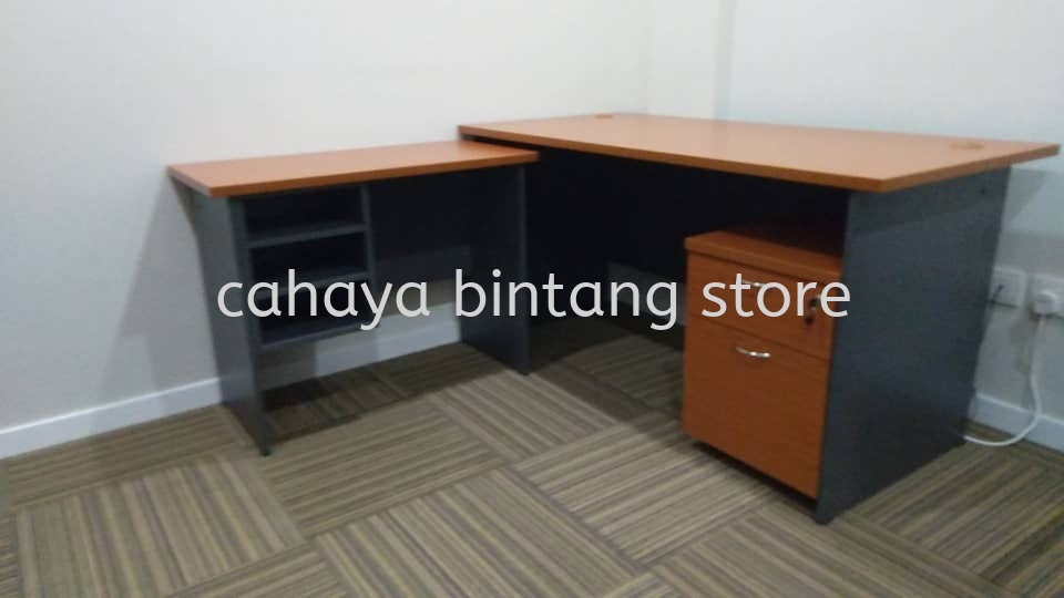 FREE DELIVERY & INSTALLATION RECTANGULAR WRITING OFFICE TABLE WITH SIDE TABEL & MOBILE PEDESTAL 1D1F GT 157 SET OFFICE FURNITURE | BANDAR BUKIT PUCHONG | PUCHONG | SELANGOR