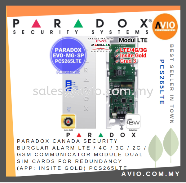 Paradox Canada Security Burglar Alarm LTE 4G 3G 2G GSM Communicator Module Dual Sim ( APP Insite Gold ) PCS265LTE Alarm Accessories ALARM SYSTEM Johor Bahru (JB), Kempas Supplier, Suppliers, Supply, Supplies | Avio Digital