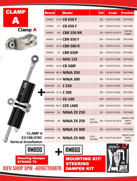 YSS ABSOBER & FORK SET KIT PARTS CATALOG  ABSOBER & FORK SET KIT CATALOG YSS MONOSHOCK & FORK SET KIT PARTS CATALOG Johor Bahru JB Supply Suppliers | X Performance Motor