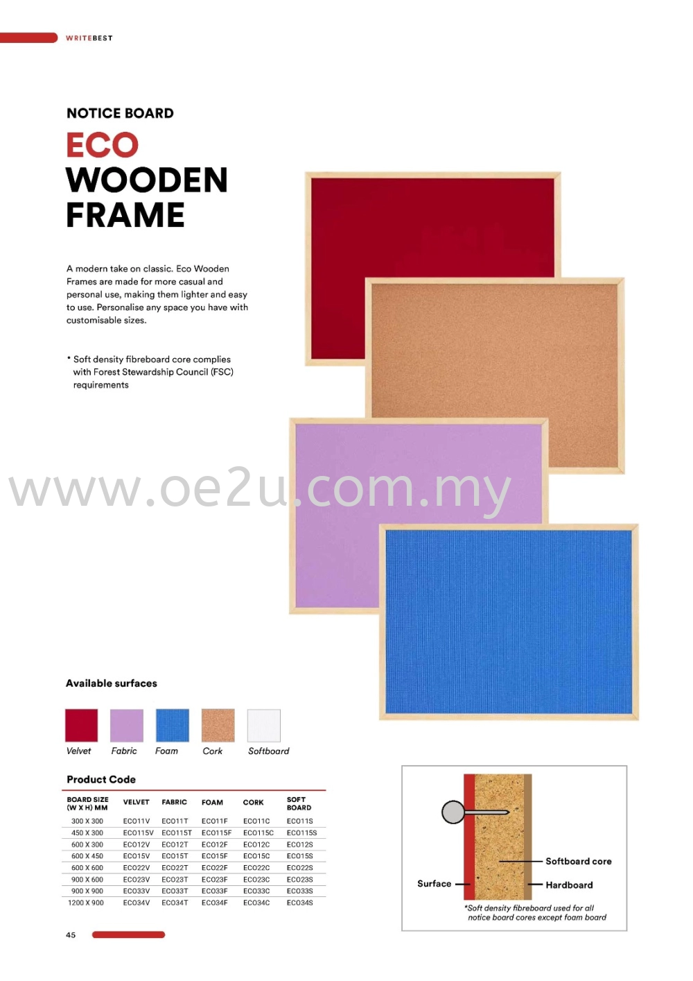 ECO Wooden Frame Notice Board (Velvet Board)