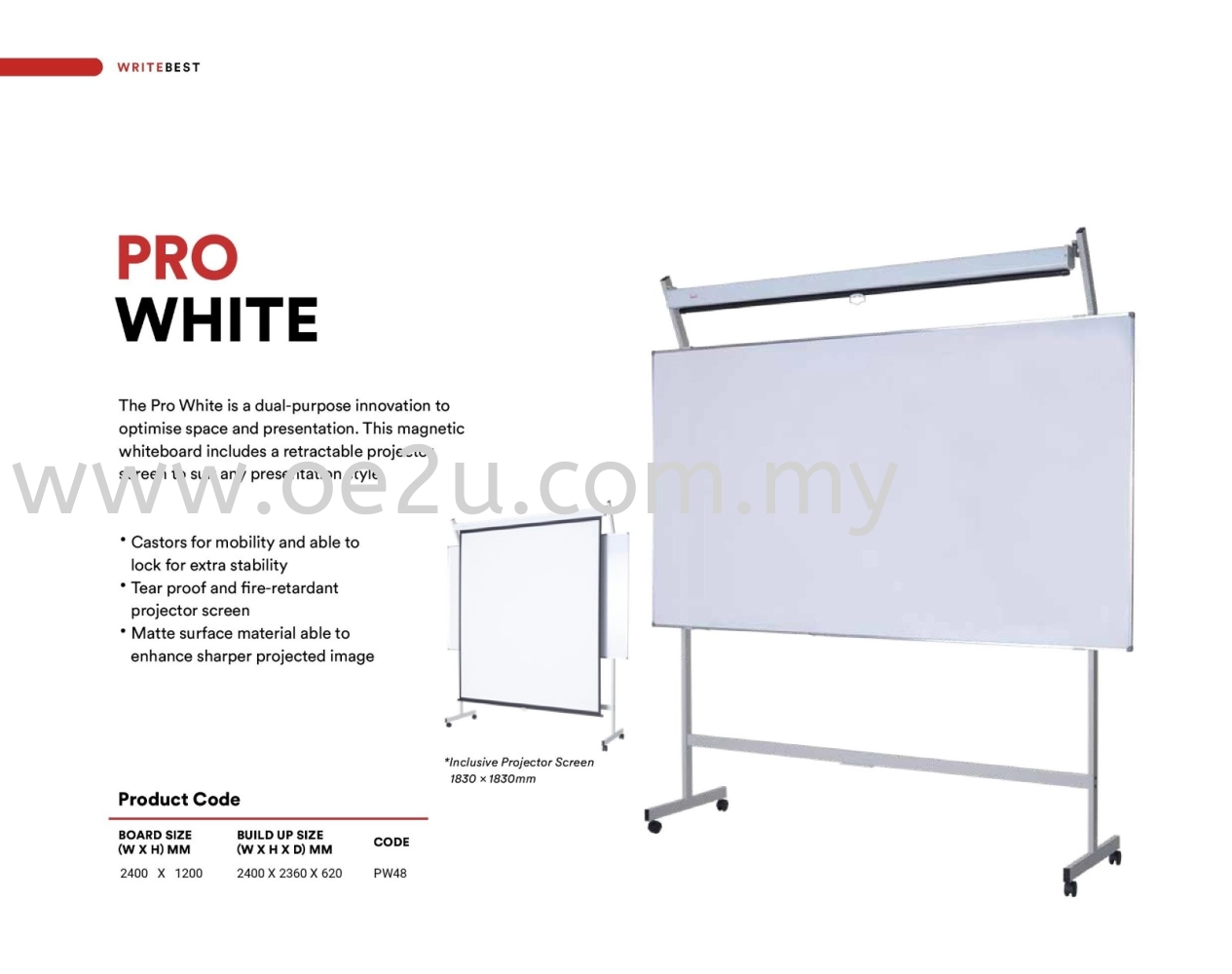 PRO WHITE Projector Screen & Whiteboard (2in1)