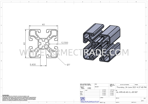 Aluminum Profile 40 x 40 HP8 SLOT H8 Series Aluminium Profiles Aluminium Profile Singapore, Malaysia, Johor Bahru (JB), Indonesia, Ulu Tiram Supplier, Suppliers, Supply, Supplies | WHEELER MECTRADE (S) PTE LTD