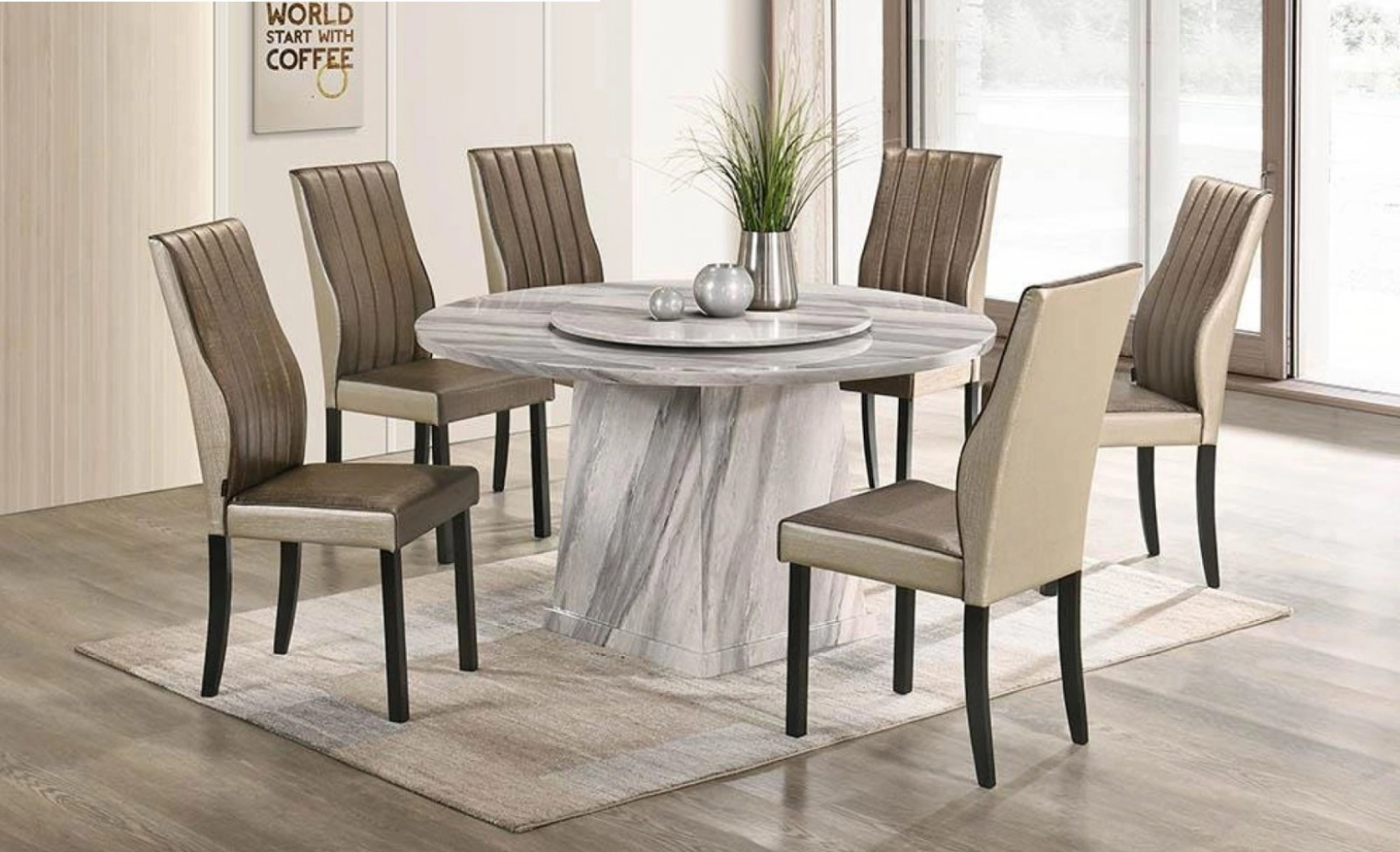 Round Marble Table Dinning Set Table with Chairs 