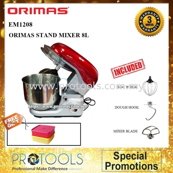 ORIMAS EM1208 STAND MIXER 8L ORIMAS MIXER KITCHEN APPLIANCES Johor Bahru (JB), Malaysia, Senai Supplier, Suppliers, Supply, Supplies | Protools Hardware Sdn Bhd