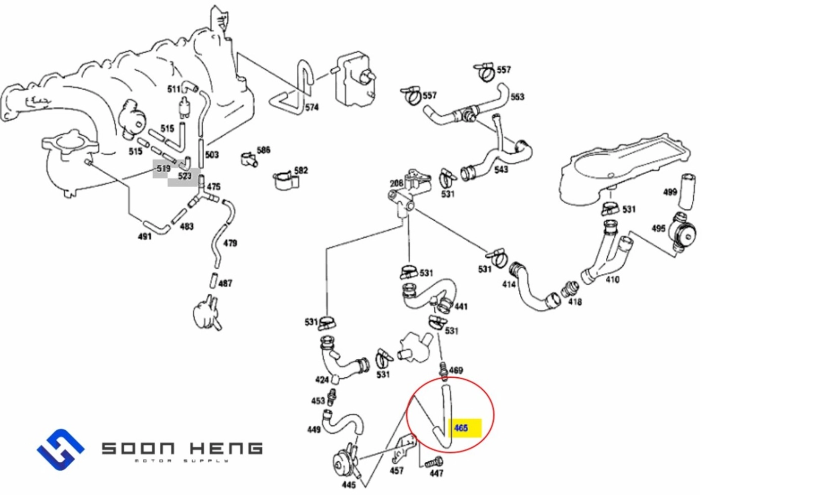 Mercedes-Benz with Engine M110 - Air Booster Valve Hose (Original MB)