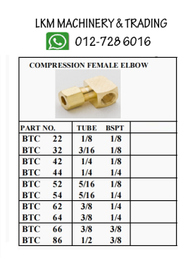 Compession Female Elbow(tube to BSPT)