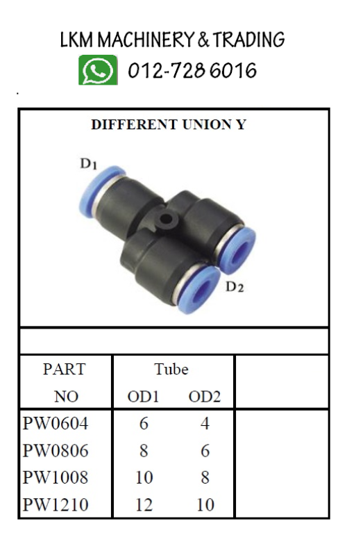 Pneumatic Fitting Push In - Different Union Y