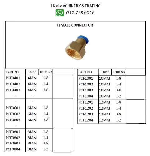 Pneumatic Fitting Push In - Female Connector