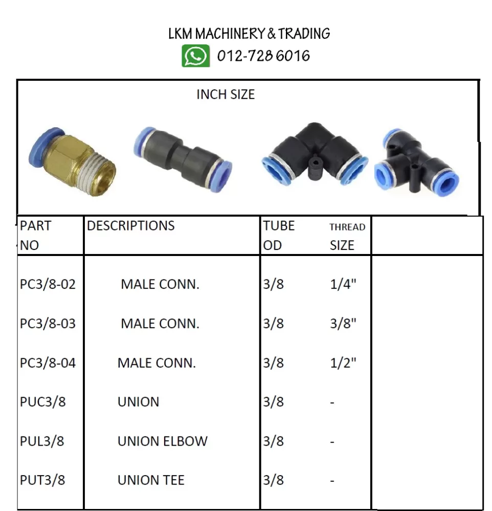 Pneumatic Fitting Push In - Inch Size Connector Fitting Pneumatic Fitting -  Push In Seremban, Negeri Sembilan (NS), Malaysia Supplier, Suppliers,  Supply, Supplies | LKM Machinery & Trading