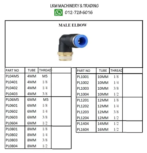 Pneumatic Fitting Push In - Male Elbow