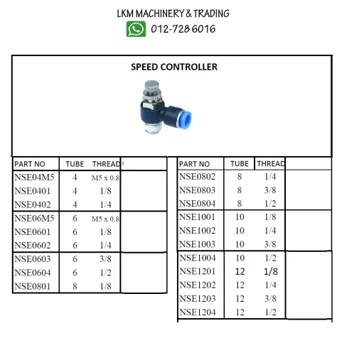 Pneumatic Fitting Push In - Speed Controller