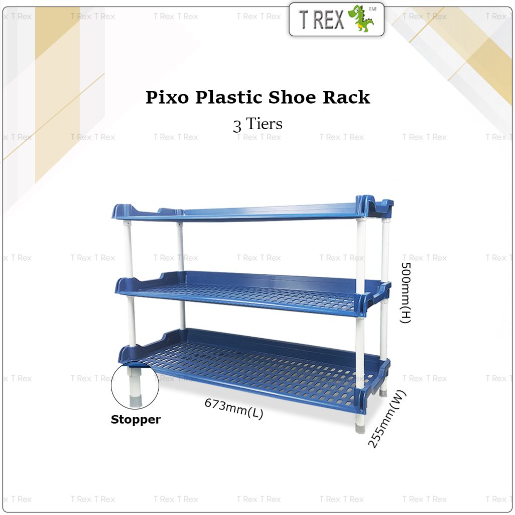 3V PIXO 3 Tier Plastic Shoe Rack (Blue)