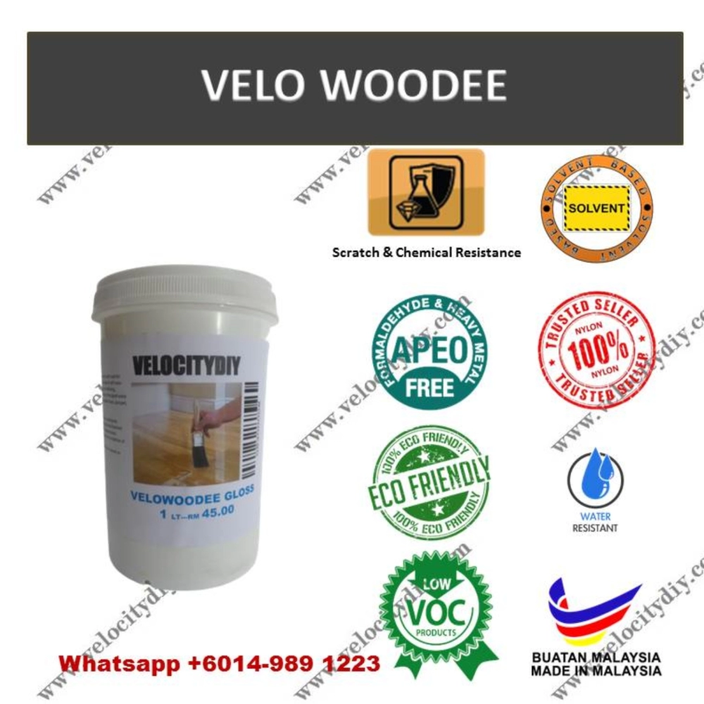 （木材耐磨擦木油）VELO WOODEE Wood Varnish/Wood Lacquer/Water-Based Wood Transparent Paint/Shellac Kayu/Lekar Kayu