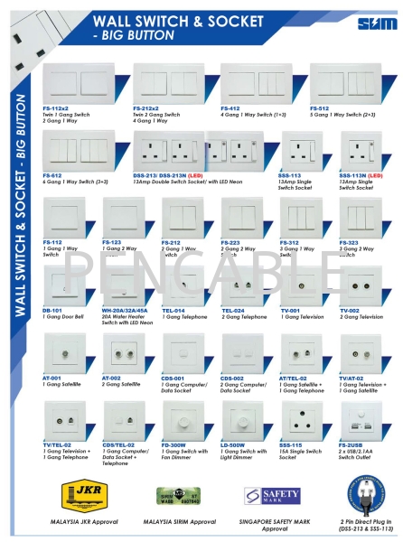 Wall Switch & Socket - Big Button Big Button Series Switches Penang, Malaysia, Bukit Mertajam Supplier, Distributor, Supply, Supplies | PENCABLE SDN BHD