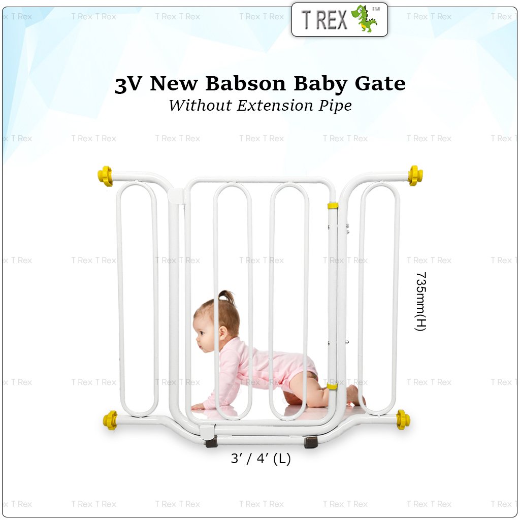 3V 3' or 4' New Babson Baby Gate Without Extension Pipe (White Color)