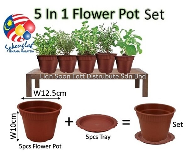 13cm Pasu Pokok Bunga 5" Flower Pot (5 in 1) With Tray L1050/5 pcs Flower Pot & Tray Gardening Perak, Malaysia, Ipoh Supplier, Wholesaler, Distributor, Supplies | LIAN SOON FATT DISTRIBUTE SDN BHD