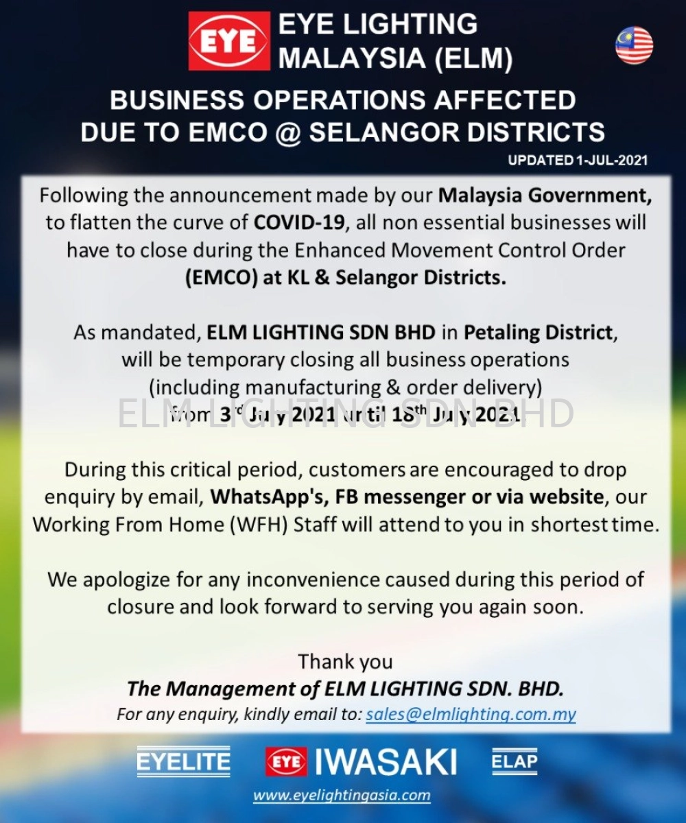 Notice of Temporary Business Closure due to EMCO