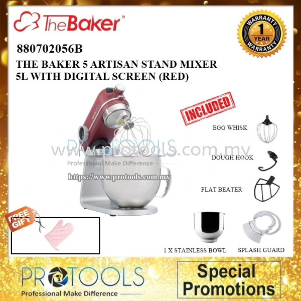 THE BAKER H/DUTY 5 ARTISAN STAND MIXER 5L WITH DIGITAL SCREEN (RED) THE BAKER MIXER KITCHEN APPLIANCES Johor Bahru (JB), Malaysia, Senai Supplier, Suppliers, Supply, Supplies | Protools Hardware Sdn Bhd