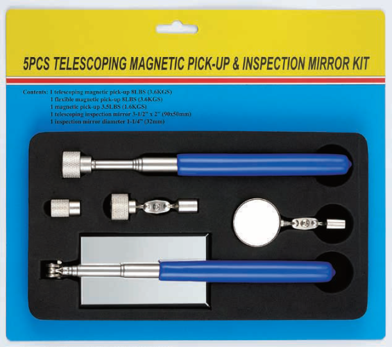 5Pc Telescopic Magnetic Pick-Up & Inspection Mirror Kit
