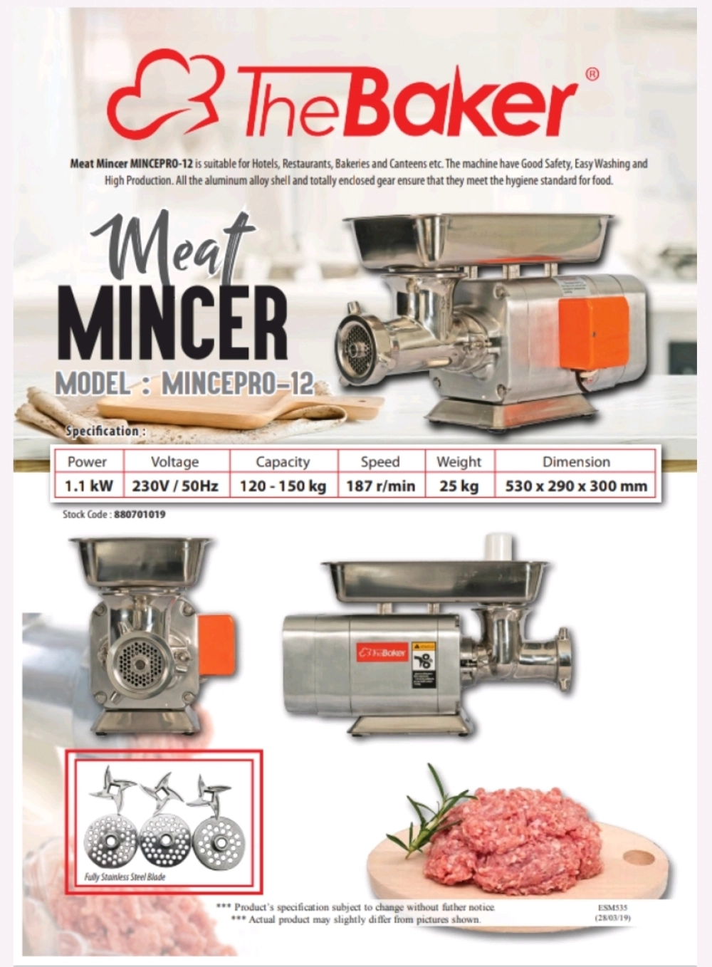 The Baker MINCEPRO-12 Meat Mincer