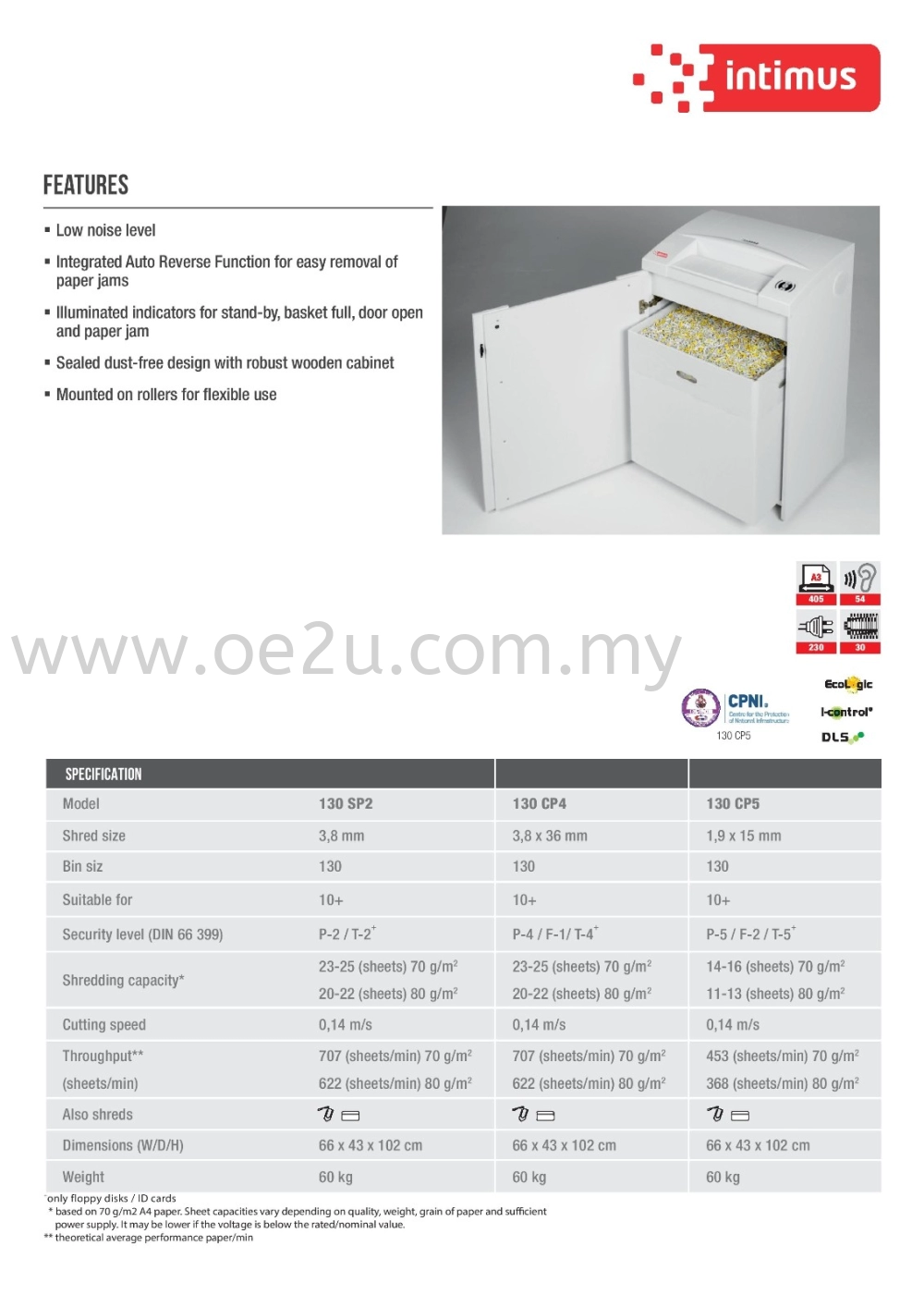 INTIMUS 130 SP2 Paper Shredder (Shred Capacity: 23-25 Sheets, Strip Cut: 3.8mm, Bin Capacity: 130 Liters)_Made in Germany