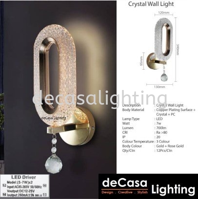  Crystal Wall Light WALL LIGHT Selangor, Kuala Lumpur (KL), Puchong, Malaysia Supplier, Suppliers, Supply, Supplies | Decasa Lighting Sdn Bhd