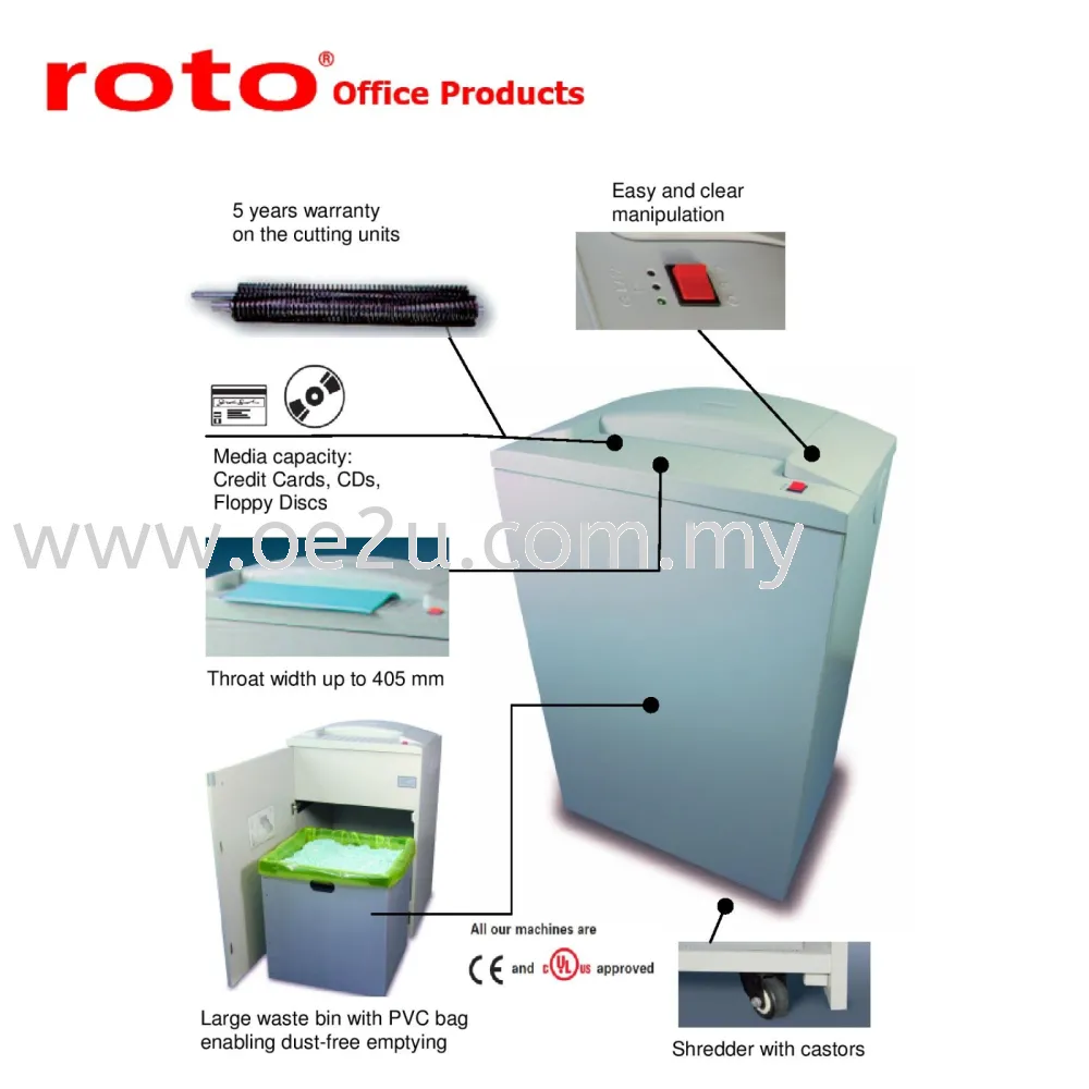 ROTO S700 CC-3 Paper Shredder (Shred Capacity: 45 Sheets, Cross Cut: 3.8x40mm, Bin Capacity: 175 Liters)_Made in Germany