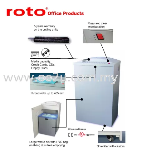 ROTO S600 CC-3 Paper Shredder (Shred Capacity: 22 Sheets, Cross Cut: 3.8x28mm, Bin Capacity: 140 Liters)_Made in Germany