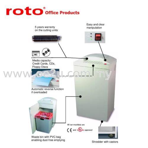 ROTO S500 CC-3 Paper Shredder (Shred Capacity: 23 Sheets, Cross Cut: 3.8x28mm, Bin Capacity: 65 Liters)_Made in Germany