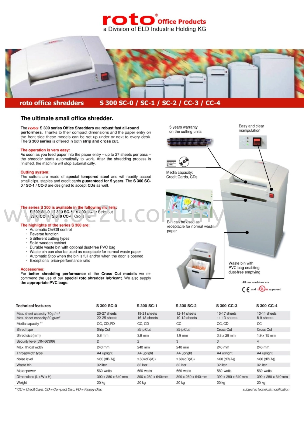 ROTO S300 SC-0 Paper Shredder (Shred Capacity: 27 Sheets, Strip Cut: 5.8mm, Bin Capacity: 32 Liters)_Made in Germany